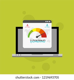 Page loading speed banner. Computer and load optimization check. Vector flat illustration