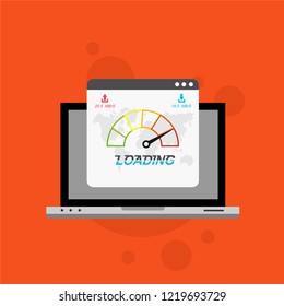 Page loading speed banner. Computer and load optimization check. Vector flat illustration