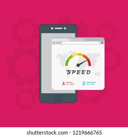 Page loading speed banner. smartphone and load optimization check. Vector flat illustration