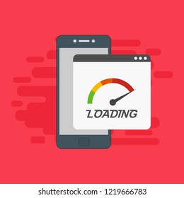 Page loading speed banner. smartphone and load optimization check. Vector flat illustration