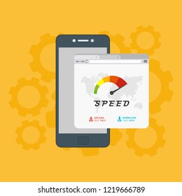 Page loading speed banner. smartphone and load optimization check. Vector flat illustration