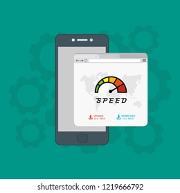 Page loading speed banner. smartphone and load optimization check. Vector flat illustration