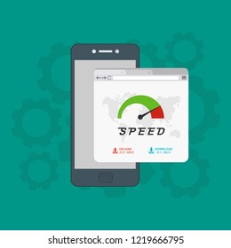 Page loading speed banner. smartphone and load optimization check. Vector flat illustration