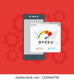 Page loading speed banner. smartphone and load optimization check. Vector flat illustration