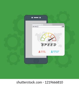Page loading speed banner. smartphone and load optimization check. Vector flat illustration