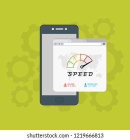 Page loading speed banner. smartphone and load optimization check. Vector flat illustration