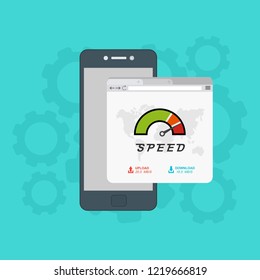 Page loading speed banner. smartphone and load optimization check. Vector flat illustration