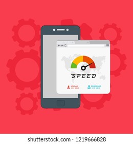 Page loading speed banner. smartphone and load optimization check. Vector flat illustration