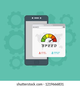 Page loading speed banner. smartphone and load optimization check. Vector flat illustration