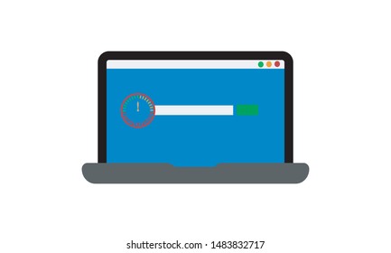 Page loading speed check icon. Computer with clock and load optimization check. Vector flat illustration