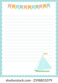 A page for marine-themed notes with a sailboat in soft colors