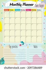 The page of the monthly planner for the week with an abstract background.