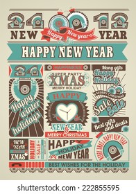 Page of the newspaper greeting happy new year and christmas greeting with a retro style with a small advertisement 