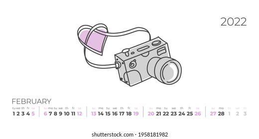 Page for a nice family calendar. Design template. February 2022