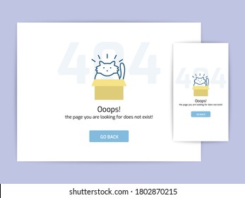 Page not found 404 design concept template. error page flat line vector. Link to a non-existent page. Cat in box illustration