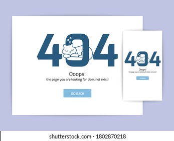 Página no encontrada plantilla de concepto de diseño 404. vector de línea plana de página de error. Vínculo a una página inexistente. Ilustración de sueño de gato