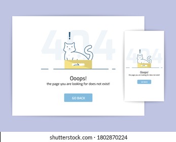 Page not found 404 design concept template. error page flat line vector. Link to a non-existent page. Cat in box illustration