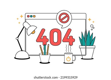 Página no encontrada diseño 404. Icono de página de error Icono de ilustración del vector Esquema Diseño relleno y estilo de desarrollo.