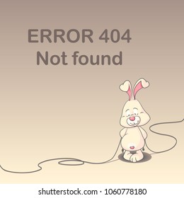 Page not found 404 error. Cute rabbit broke connection.  Vector illustration 