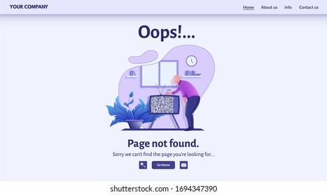 Page not found 404 error message for website vector illustration. Warning alert, network connection problem, internet search failure. Set of modern designs for website error landing page