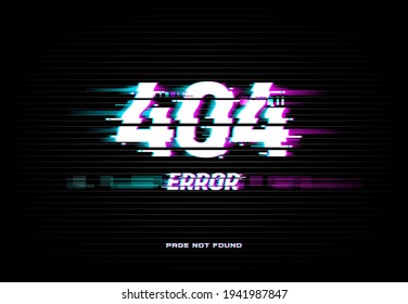 Page Not Found 404 Error On Glitched Screen Background. Problem With Internet Connection, Site Access Technical Trouble And Webpage Loading Failure Concept With Electric Interferences Vector Effect