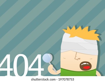 Page not found 404 error image of a blindfolded man holding a magnifying glass