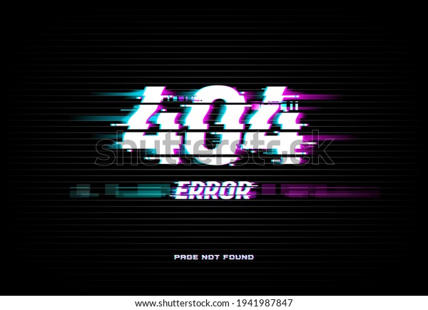 Page not found 404 error on glitched screen\
background. Problem with Internet connection, site access technical\
trouble and webpage loading failure concept with electric\
interferences vector\
effect