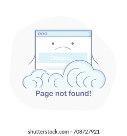 Page not found concept, 404 error web page with cute cartoon face. Flat line illustration concept for web and mobile design.