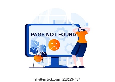 Page Not Found Concept With People Scene In Flat Cartoon Design. Angry Woman Sees Broken Website Sign With Access Error And Page Crash On Computer Screen. Vector Illustration Visual Story For Web