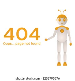 Page Not Found Error 404. The robot shows an error vector illustration on a white background.