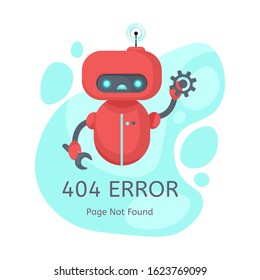 Page Not Found Error 404 isolated in white background. Vector layout template of a broken robot for your website projects. Website maintenance error, webpage under construction.