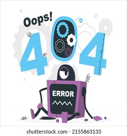 Page Not Found Error 404. A vector layout template of a broken robot for your website projects.