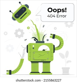 Page Not Found Error 404. A vector layout template of a broken robot for your website projects.