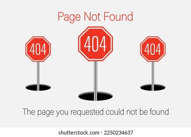 Page not found. Error 404 sign. Website error sign. Conection or security issues. Restricted content. Vector image