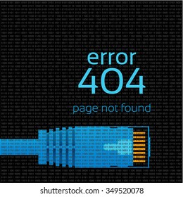 Page not found Error 404, blue patch cord over black background