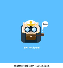 Page not found. Error 404. Background with captain and binocular. Vector flat illustration.