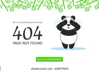 Page Not Found Error 404. Cute vector layout template of a crying panda for your website projects. 