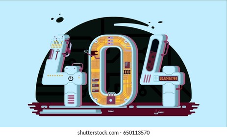Page not found error 404 vector concept with robots and machinery.