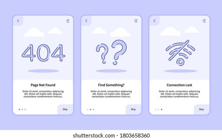 Page not found find something connection lost onboarding screen for mobile apps template banner page UI with three variations modern flat outline style