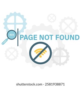 page not found with gear , internet and network disruptions