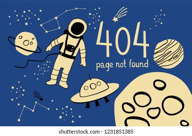 Page not found illustration with space theme. 404 error page vector template for website