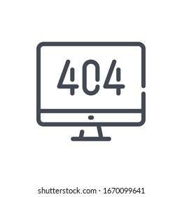 No se encontró el icono de línea en la página. Computadora con error 404 símbolo de contorno vectorial.