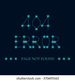 Page not found luminous sign. 404 connection error creative design with luminous nodes at the intersections of the ribs. Web site design template. Isolated vector illustration.