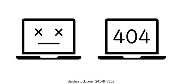 Page not found on laptop icon vector set. Error 404 page symbol