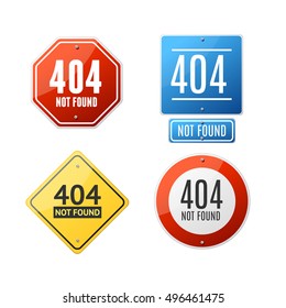 Page Not Found on Website Error Concept Roadsign Set. Vector illustration of 404 Fail Web Sites Message