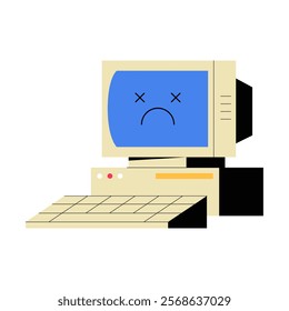 Page Not Found With Sad Computer In Flat Vector Illustration Symbolizing Error And Empty State UI Concept, Isolated On White Background.