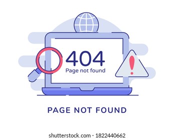 Page not found warning 404 number on display laptop screen white isolated background with flat outline style