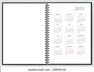 Page of a notebook for 2015. Vector