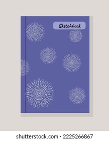 Page notebook colorful sketchbook purple, lilac vector illustration spiderweb or snowflake cover