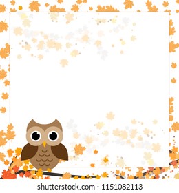 Page for notebook, diary or planners. Page with falling leaves and cute owl on the branch.